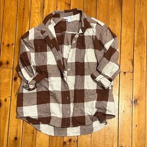 Old Navy Men's Checkered Shirt in Brown and Cream